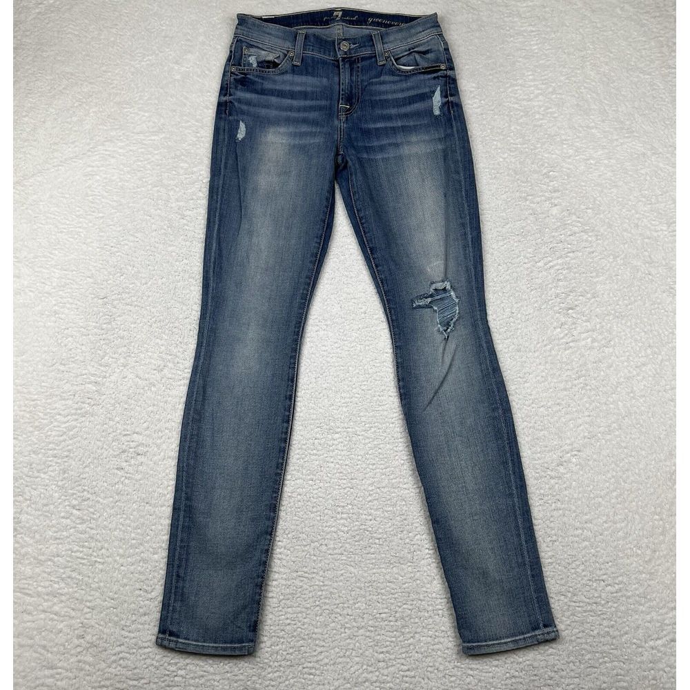7 For All Mankind Jeans Womens 26 Blue Gwenevere Skinny Stretch Denim Distressed
